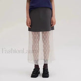 Lace Spliced Pleated Zipper Skirt