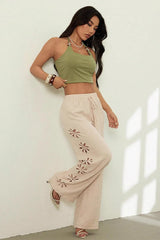 Hollow Out Straight Leg Boho Pants