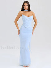 Mesh Patchwork Two Piece Maxi Dress