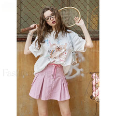 Green Pleated Sporty A-Line Skirt