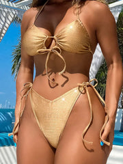 Golden Knotted High Cut Bikini Set