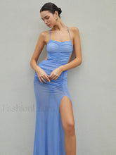 Halter Sheer Backless Trendy Split Long Dress