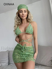 Striped Lace-Up Three Piece Set