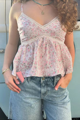 Sweet Floral V Neck Backless Crop Top