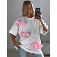 Chic Bow Decoration Cotton T-Shirt