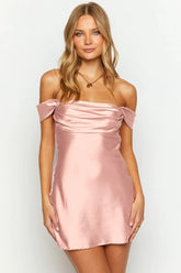 Satin Strapless Off Shoulder Ruffled Slim Fit Elegant Mini Dress