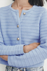 Gold Button Textured Knit Cardigan