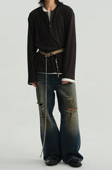 Henley Neck Soft Comfortable Long Sleeve Tee