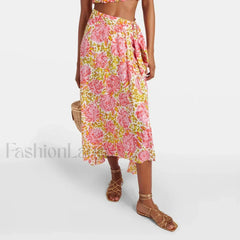 Printed Asymmetric Tie Waist Skirt