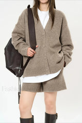 Solid Color V-neck Long Sleeve Cardigan