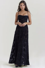 Dainty Lace Spaghetti Strap Tie Waist Prom Dress