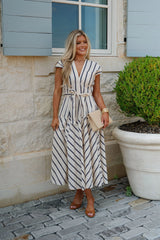 Lola Striped Midi Dress-Cream