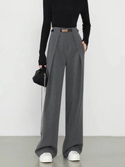 Middle Waist Solid Trendy Pocket Straight Leg Pants