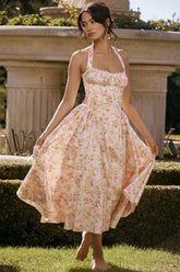 Small Fragrant Casual Printed Halter Strap Mini Floral Dress