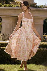 Small Fragrant Casual Printed Halter Strap Mini Floral Dress