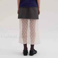 Lace Spliced Pleated Zipper Skirt