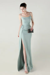 Satin Spaghetti Strap Mermaid Party Dress