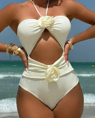 Solid Halter Hollow Push One Piece