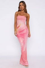 Strapless Bodycon Back Slit Vacation Dress