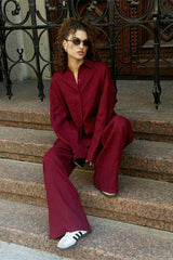 Cotton Long Sleeve Button Down Shirt Pants Set