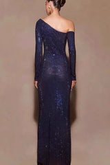 Off Shoulder Rhinestone Maxi Dress