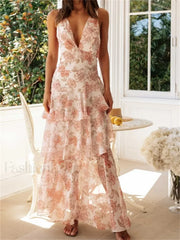 Tiered V-Neck Floral Dress