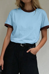 Color Block Ribbed Drop Shoulder Tee