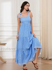 Ruffled Printed A-Line Maxi Dress