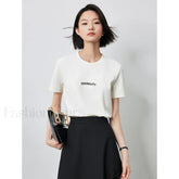 Letter Bead Embroidery Round Neck T-Shirt