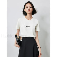 Letter Bead Embroidery Round Neck T-Shirt
