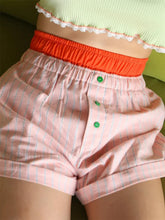 Elastic High Waist Patchwork Striped Print Casual Summer Short