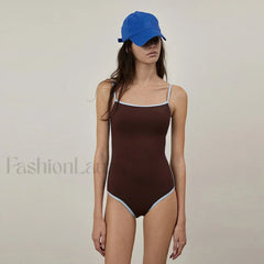Brown Cut Out Korean Style One Piece