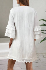 Tassel Pom Pom Ruffle Sleeve Lace Detail Boho Dress