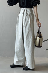 Asymmetrical Placket Tie Relaxed High Waist Long Pants