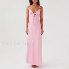 Tie Front Backless Cami Maxi Dress