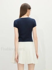 Navy Blue Fake Two-piece Casual T-Shirt