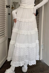 White Lace Tiered High Waist Boho Skirt