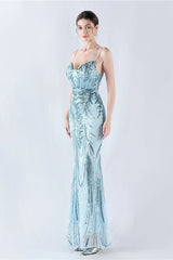Boned Sequin Embroidered Formal Dress