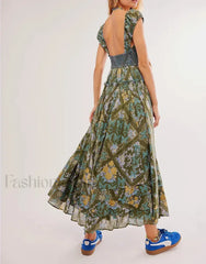 Printed Chiffon Short-Sleeve Boho Dress