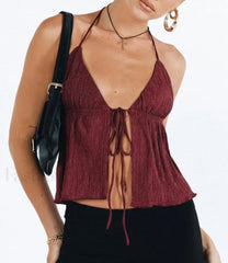 Sexy Sleeveless Backless Solid Color Bandage Crop Top