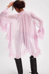 Sheer Flare Sleeve Tie Blouse
