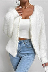 Elegant Pearl V-Neck Knit Sweate