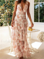 Tiered V-Neck Floral Dress