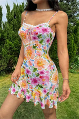 Printed Painted Backless A-Line Strappy Floral Dress