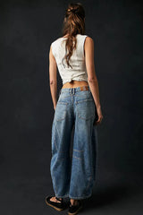 Mid Rise Washed Relaxed Wide Leg Jeans