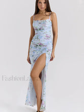 Mesh Floral Slit Bodycon Maxi Dress