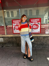 Women Elegant Colorful Striped Knitted Pullover Casual Long Sleeve Loose Sweater