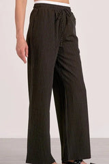 Stripe Patchwork Drawstring Waist Straight Pants