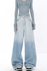 High Waist Draped Gradient Ripped Jeans