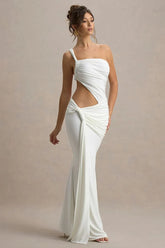 One Shoulder Ruched Bodycon Vacation Dress